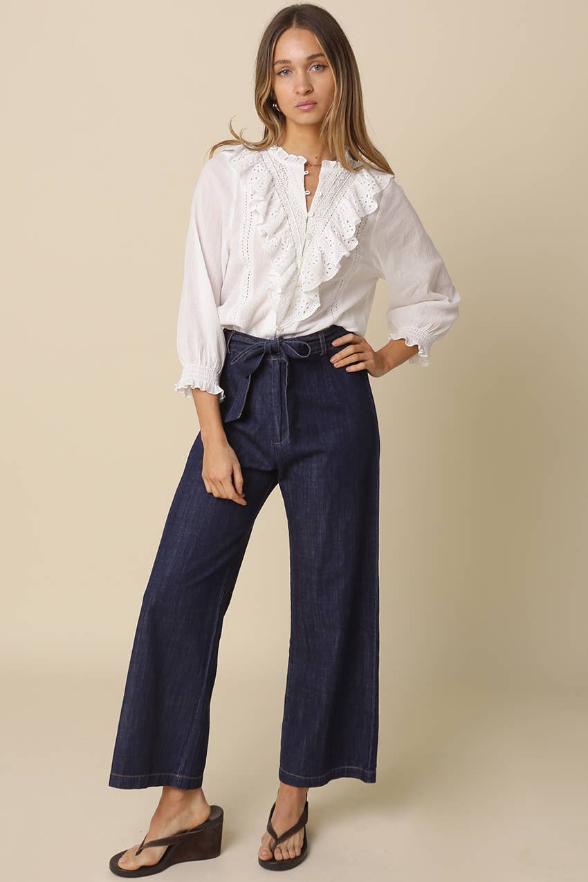 Olivaceous Ruffle Lace Blouse White
