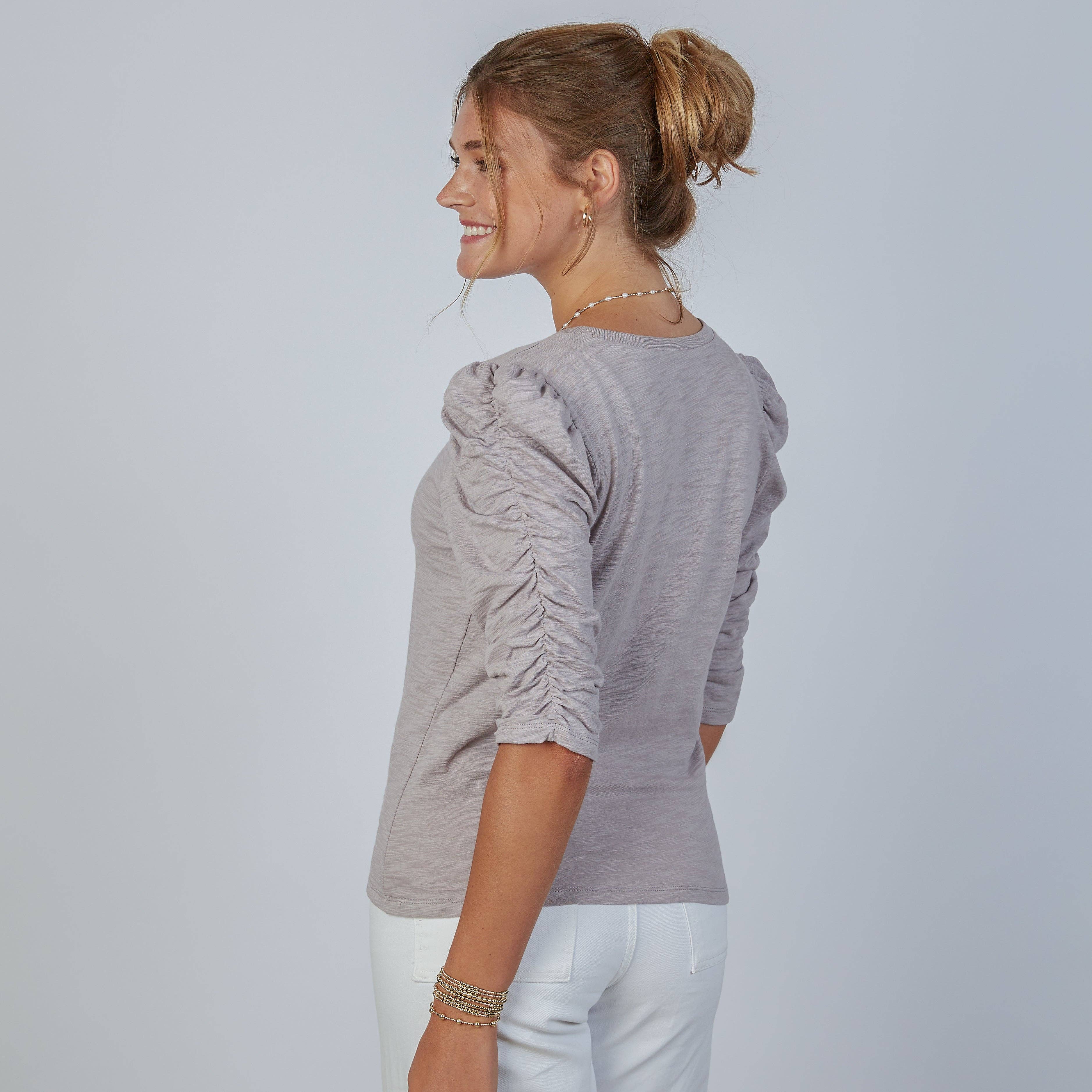 Sophie Ruched Elbow-length Tee in Dusty Lilac