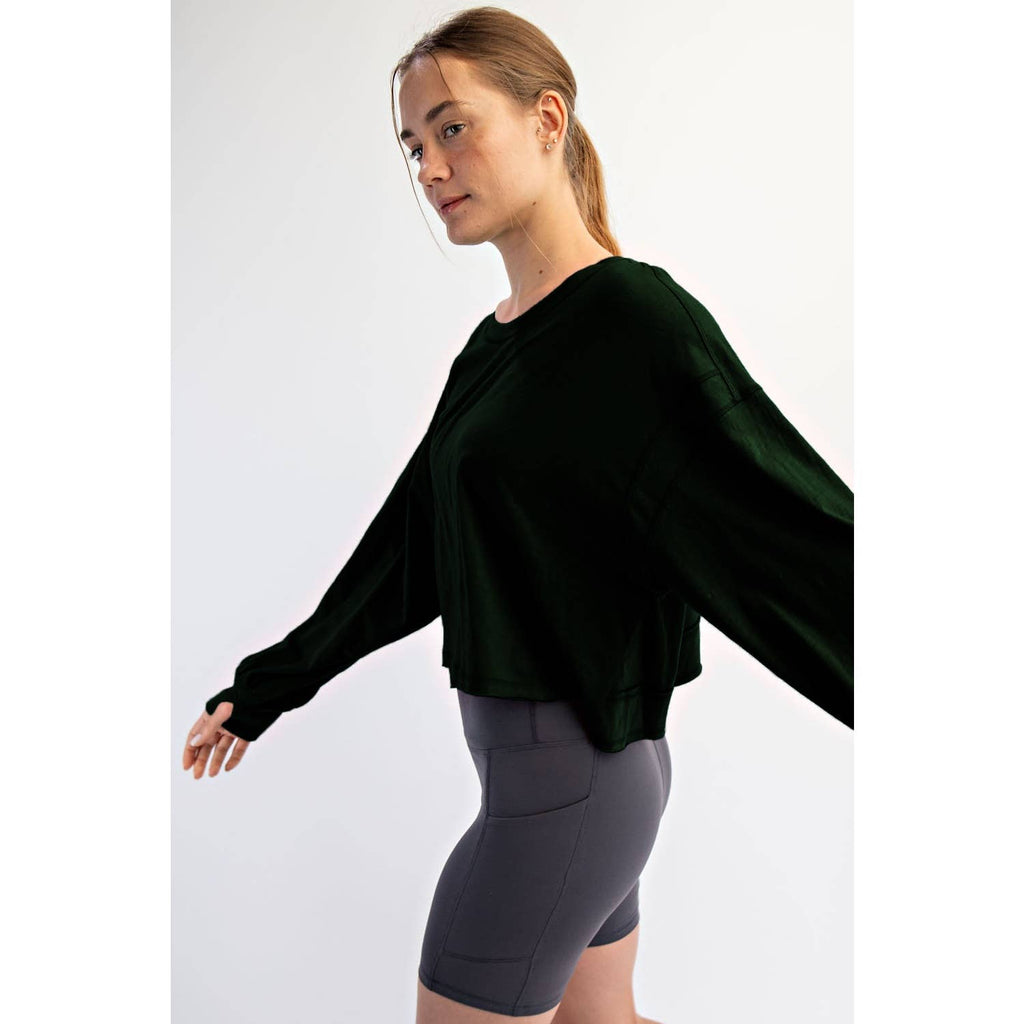 COTTON SLUB OPEN BACK LONG SLEEVE TOP