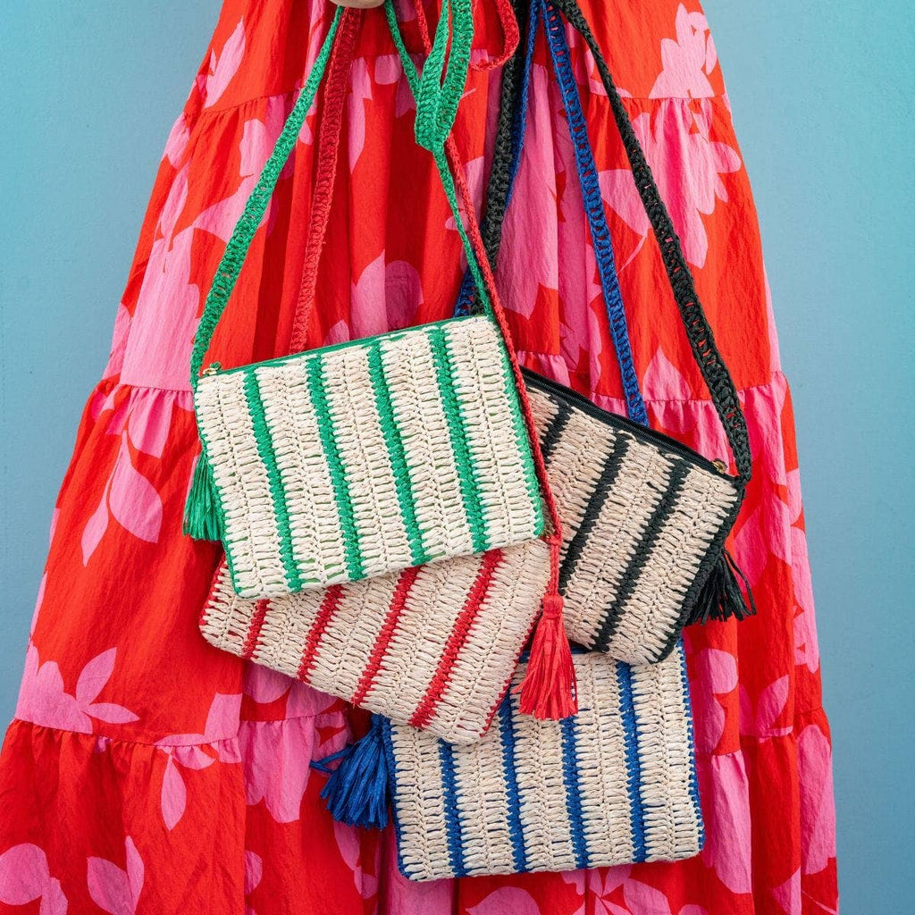 INK+ALLOY Kai Striped Raffia Crossbody Red