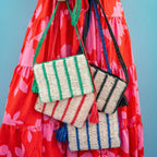 INK+ALLOY Kai Striped Raffia Crossbody Red