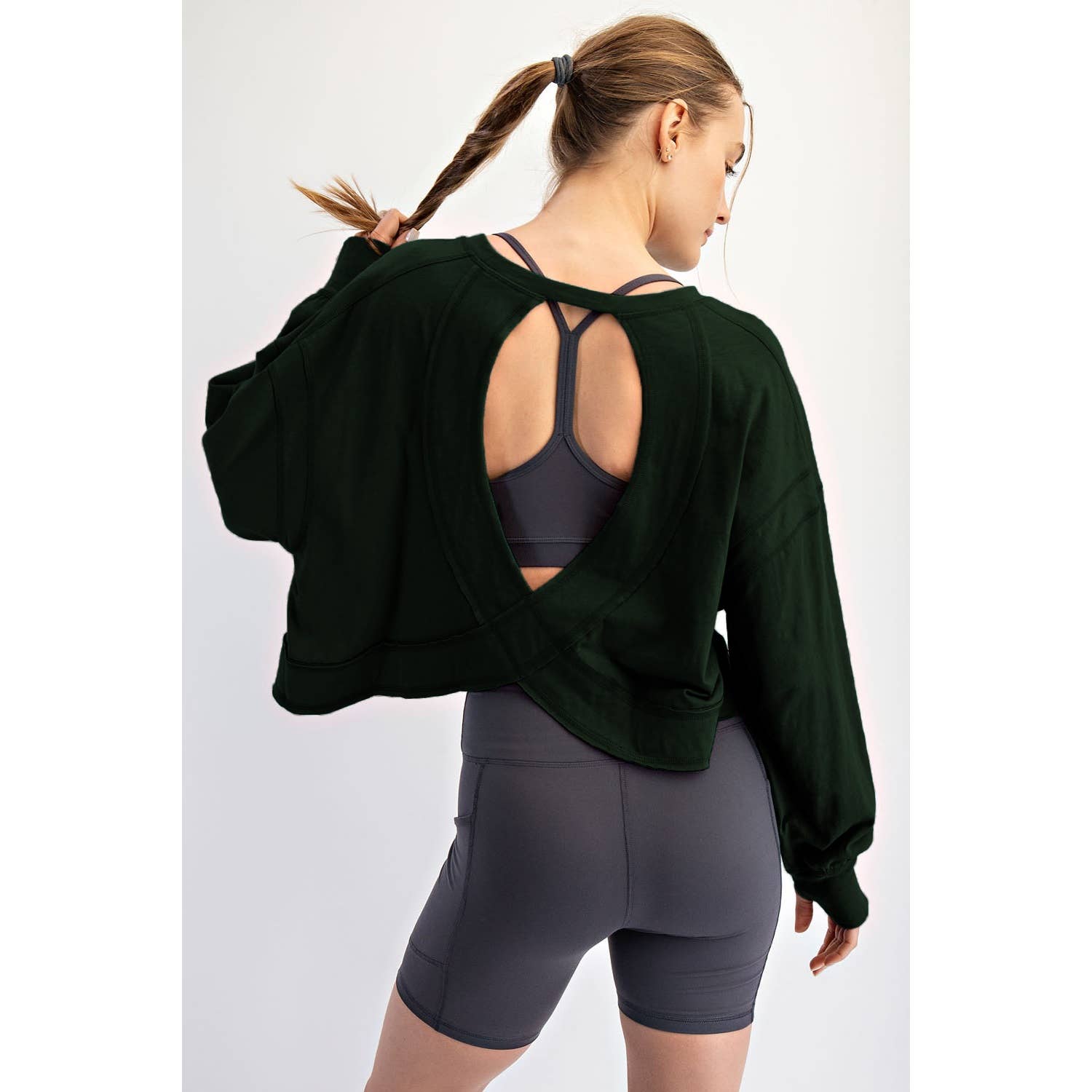 COTTON SLUB OPEN BACK LONG SLEEVE TOP