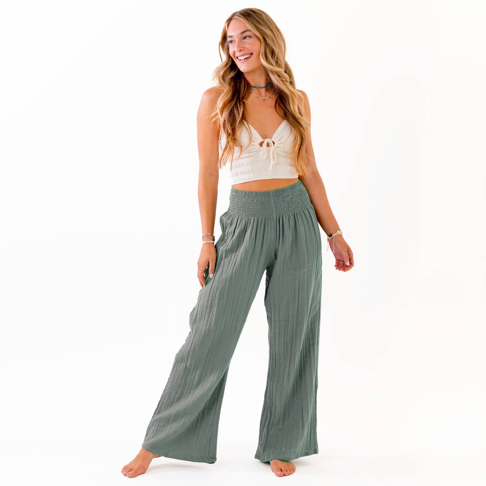Lotus and Luna Sage Wide Leg Cotton Pants