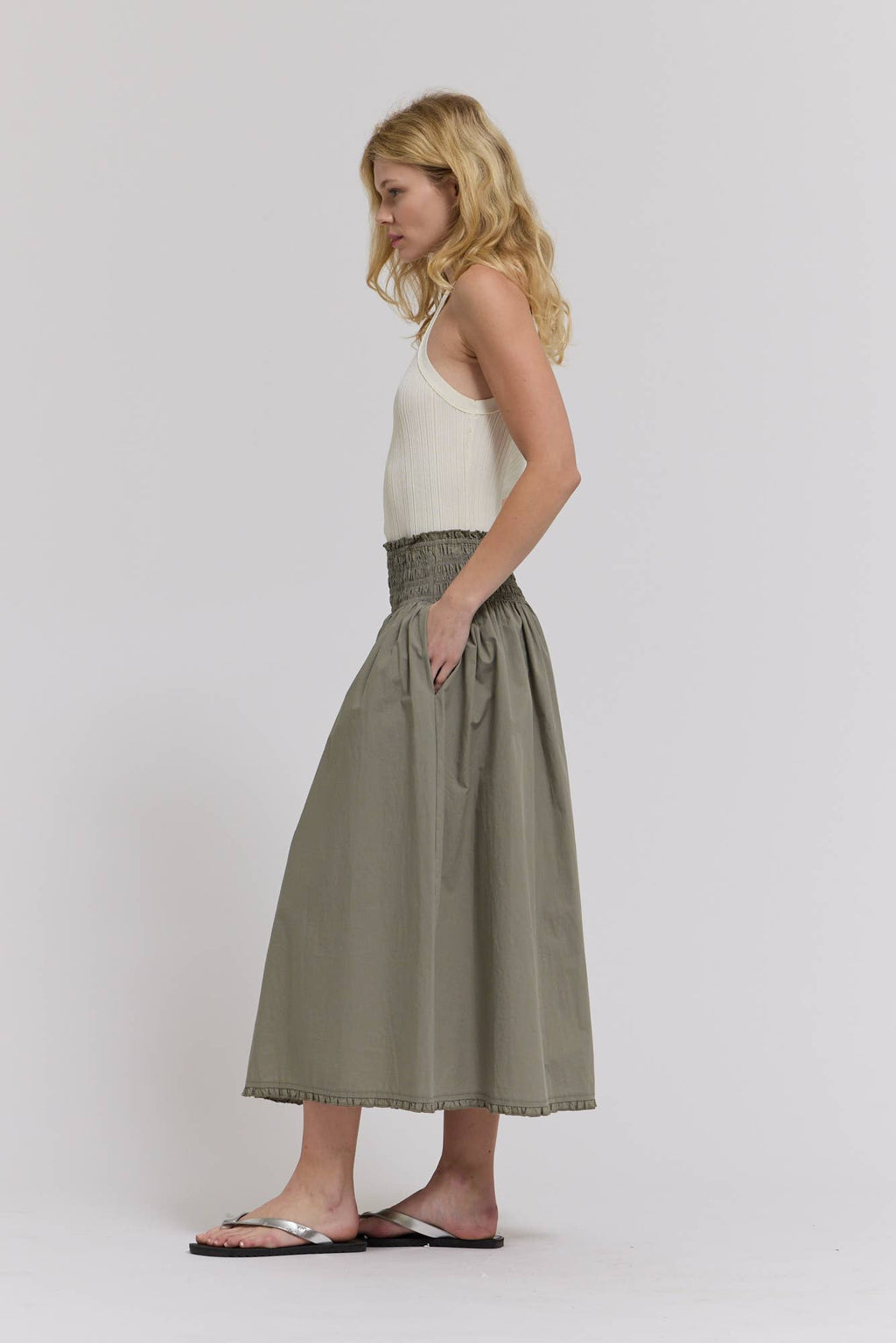 Grade & Gather Eyelet Trim Smocked Waist Cotton Skirt